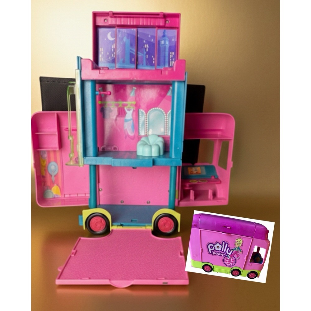 MATTEL POLLY POCKET TRIPLE DECKER BUS POLLY-TASTIC ADVENTURE PLAYSET